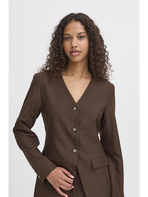 Bruine blazer met v-hals en knopen Lexi Ichi