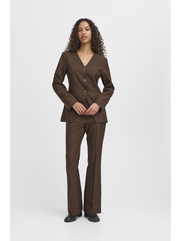 Bruine blazer met v-hals en knopen Lexi Ichi