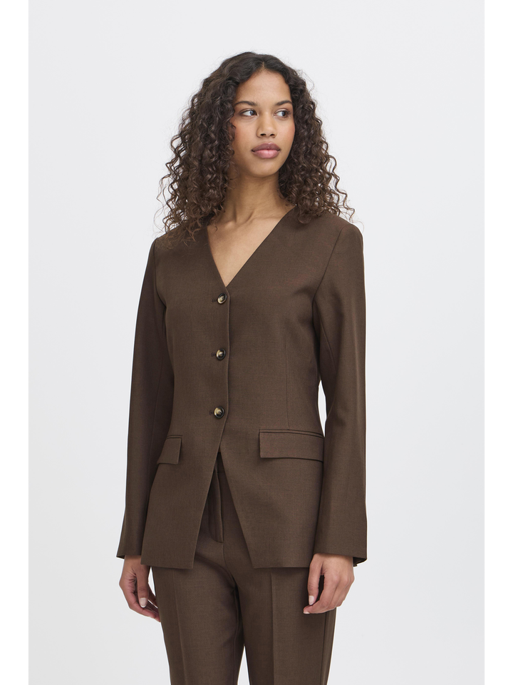 Bruine blazer met v-hals en knopen Lexi Ichi