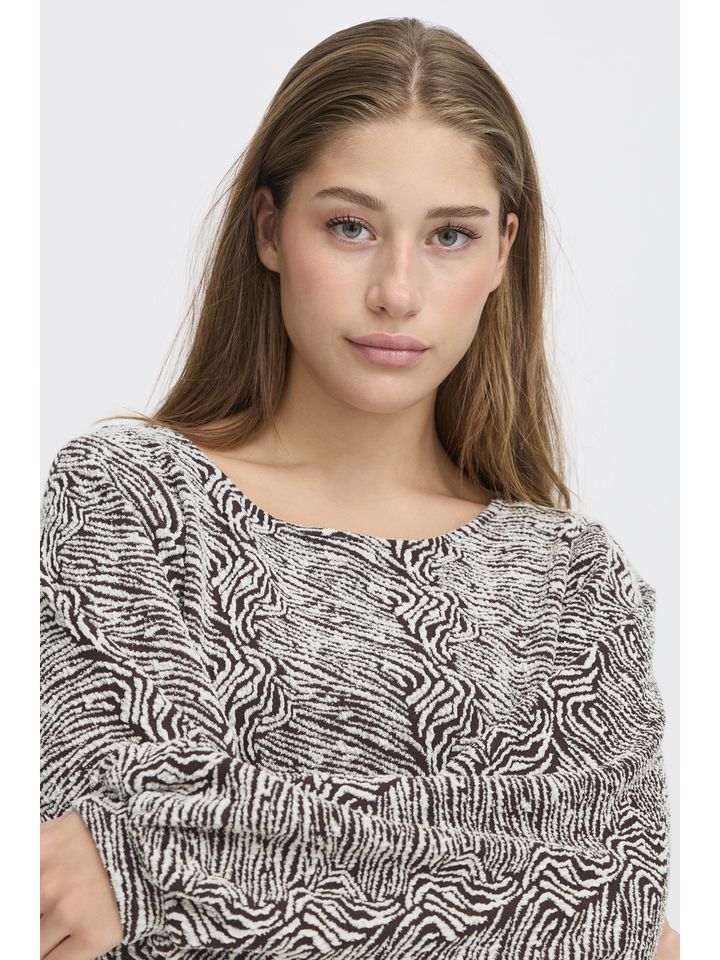 Bruin en ecru blouse in print met lange mouwen Oelly Ichi