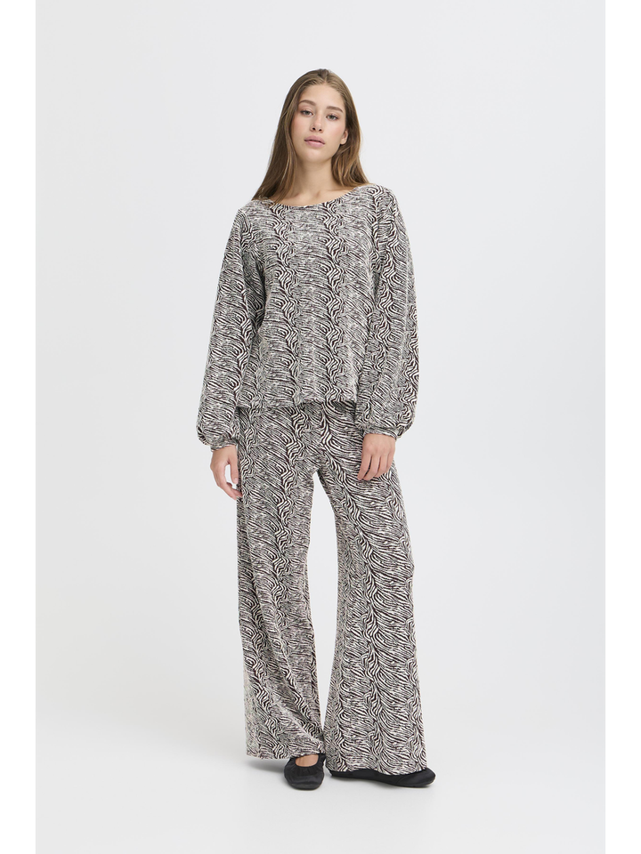 Bruin en ecru blouse in print met lange mouwen Oelly Ichi