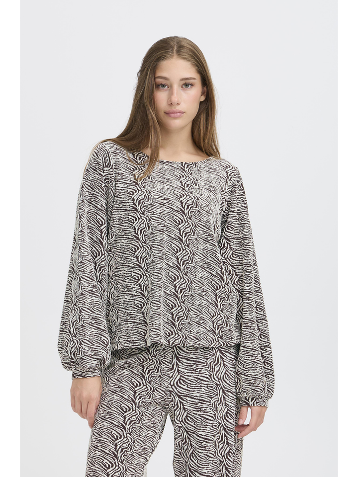 Bruin en ecru blouse in print met lange mouwen Oelly Ichi