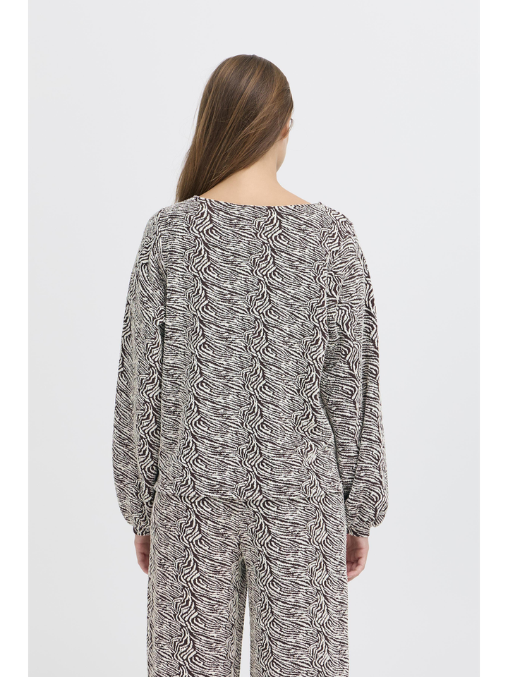 Bruin en ecru blouse in print met lange mouwen Oelly Ichi