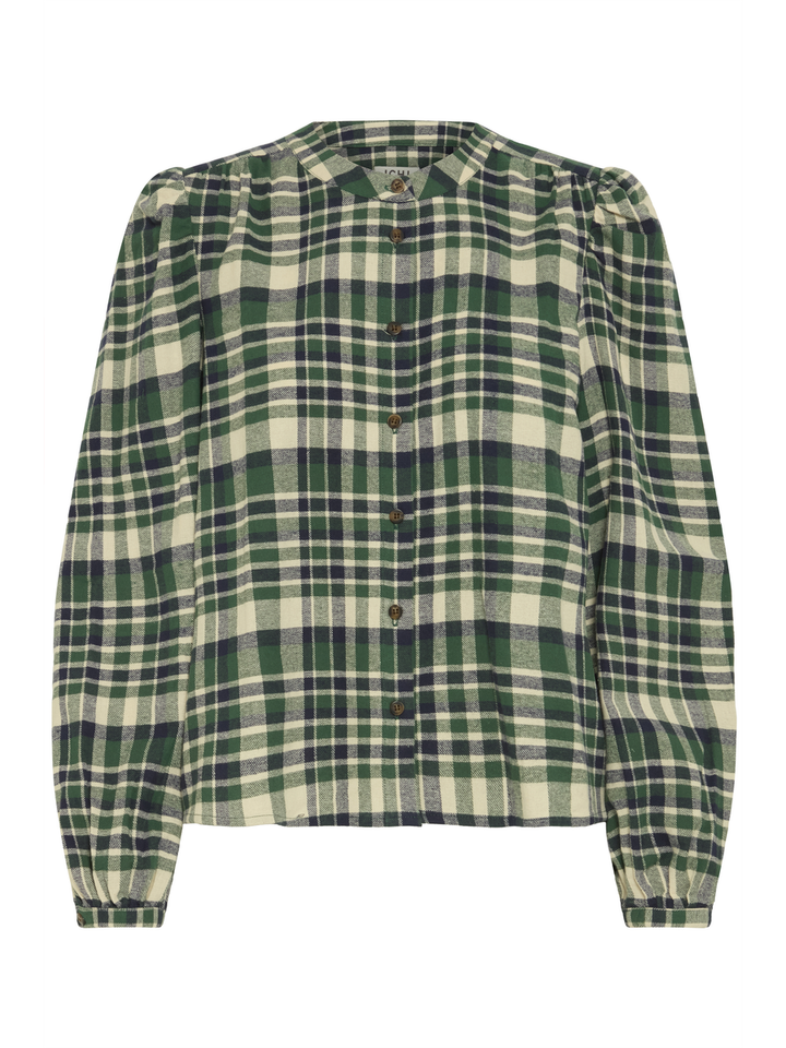 Groen blauwe katoenen bloes in ruit motief Tamanna Ichi 