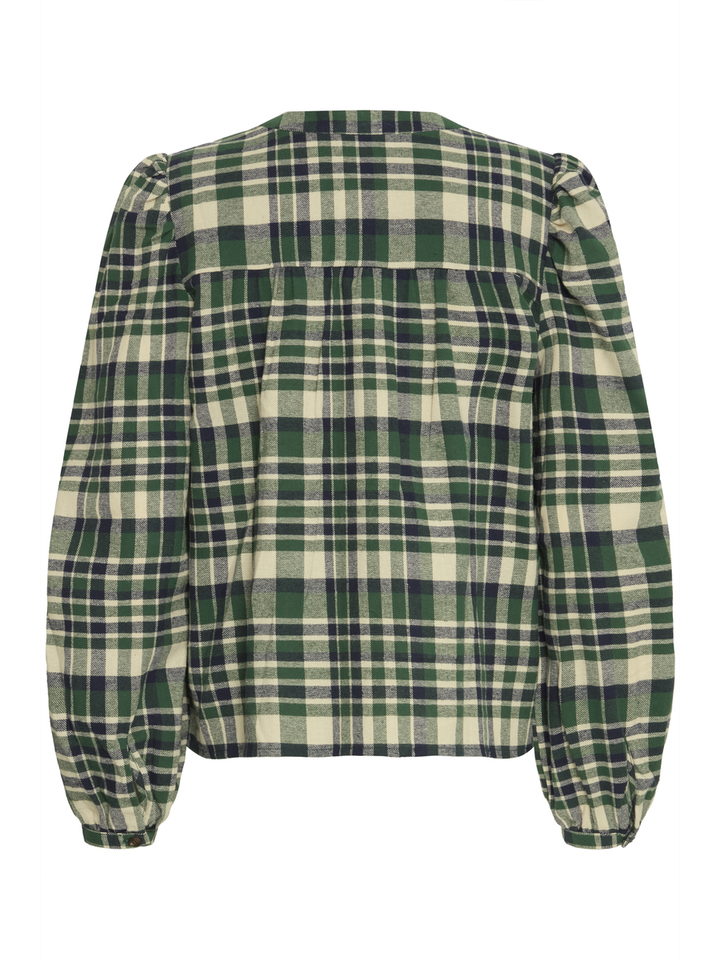 Groen blauwe katoenen bloes in ruit motief Tamanna Ichi 