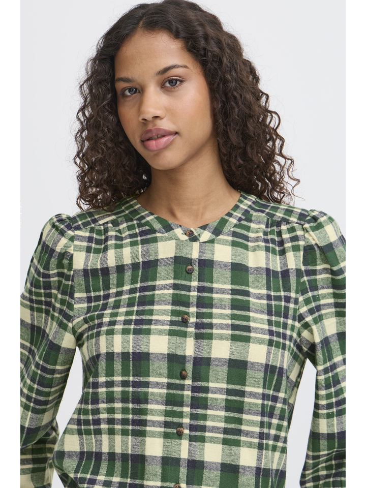 Groen blauwe katoenen bloes in ruit motief Tamanna Ichi 