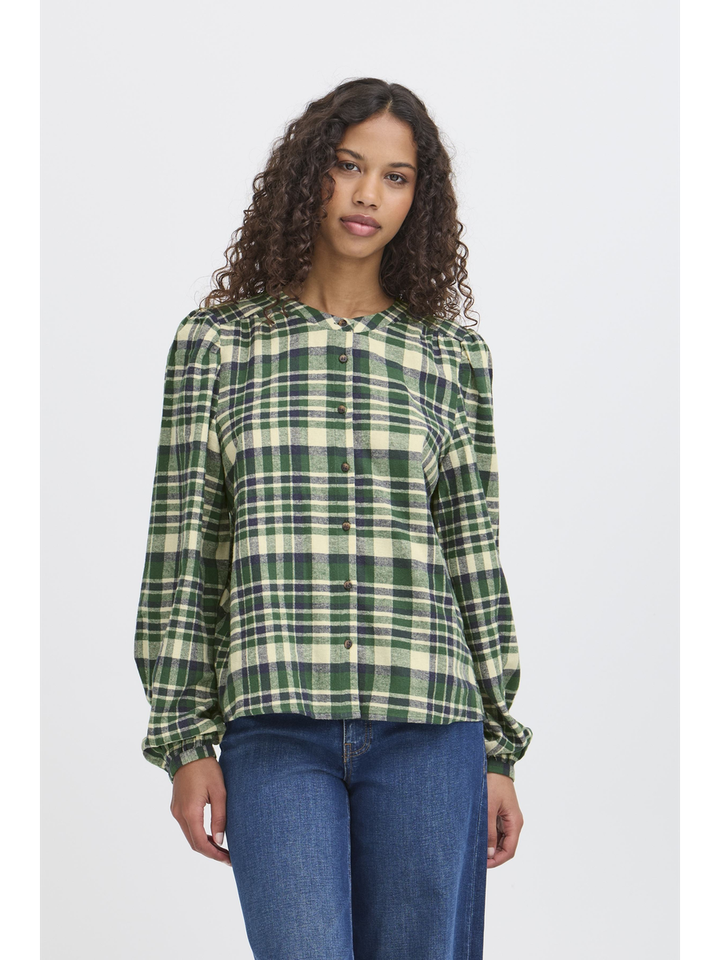 Groen blauwe katoenen bloes in ruit motief Tamanna Ichi 