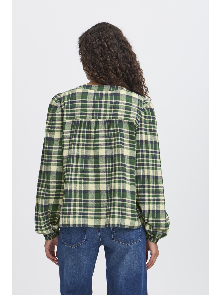 Groen blauwe katoenen bloes in ruit motief Tamanna Ichi 