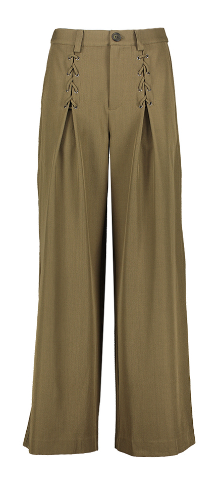 Kaki lange broek met veterdetail Co'Couture