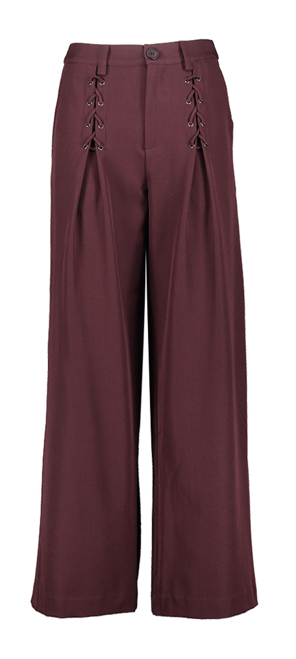 Bordeaux lange broek met veterdetail Co'Couture
