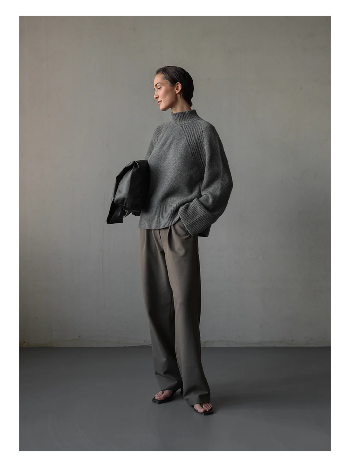 Taupe kleureige wijde broek met bandplooi Jimi Club l'avenir