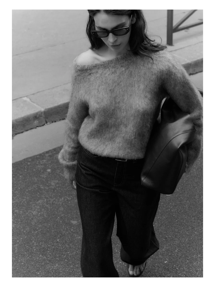 Grijze wollen pull met boothals Emery Club L'Avenir