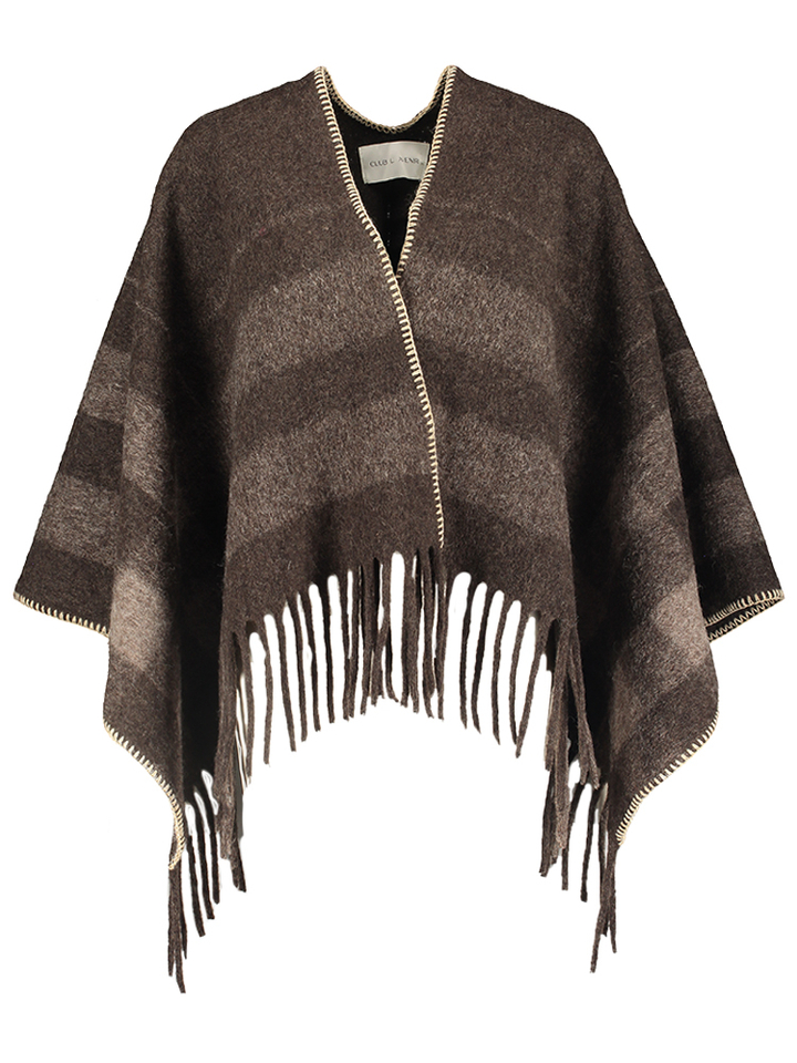 Bruine wollen sjaal met beige stekking Rhea Club l'avenir 