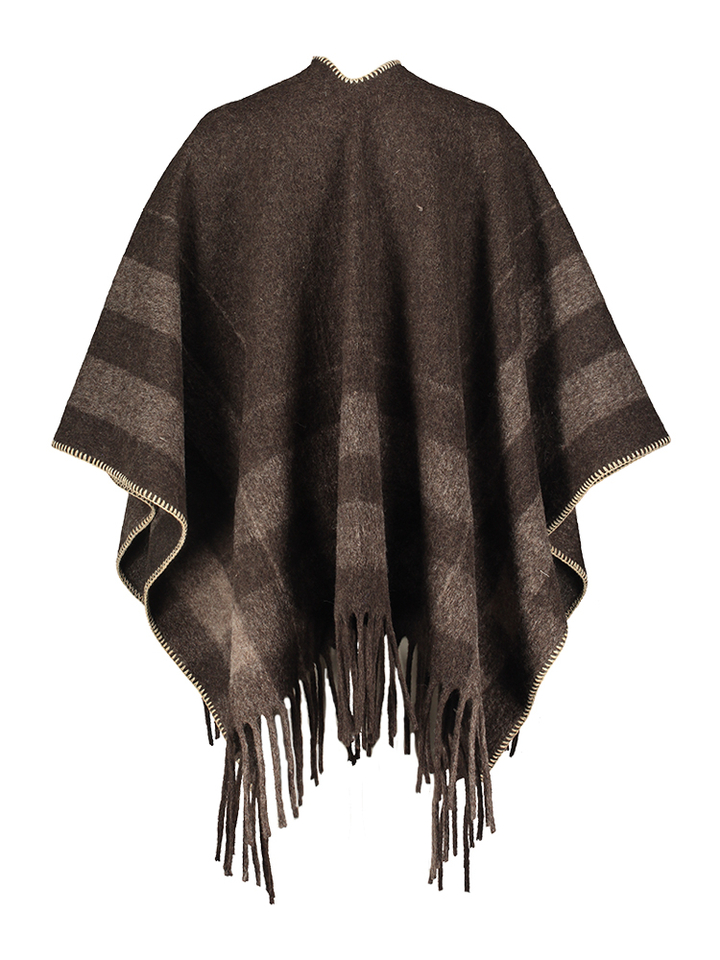 Bruine wollen sjaal met beige stekking Rhea Club l'avenir 