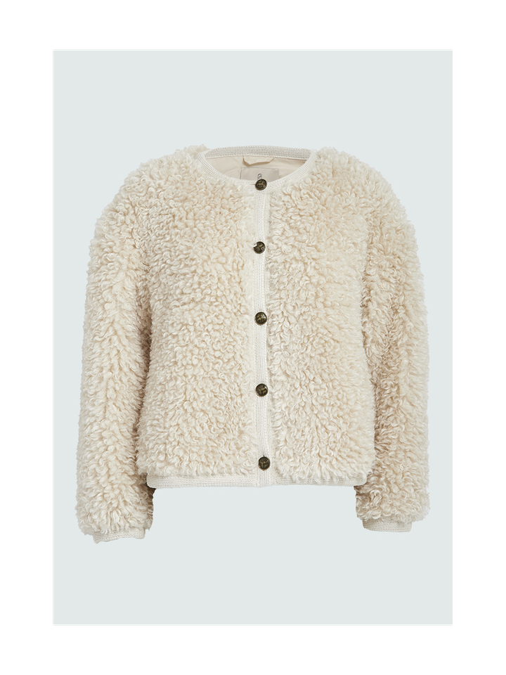 Ecru faux fur vest met detailknopen Julia Jacket Peppercorn