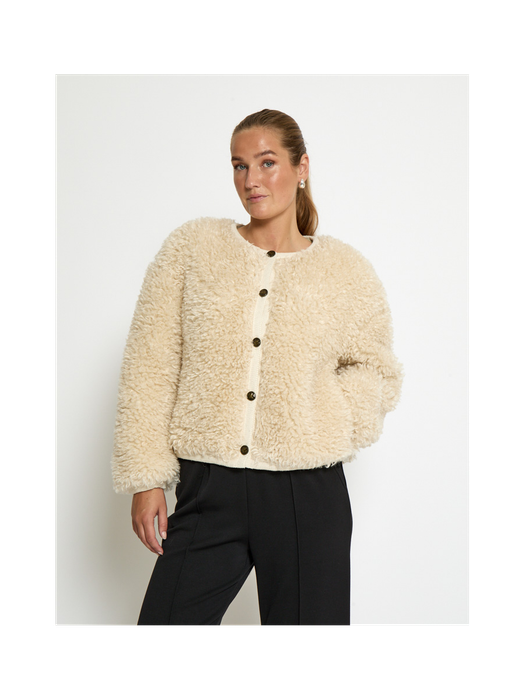 Ecru faux fur vest met detailknopen Julia Jacket Peppercorn