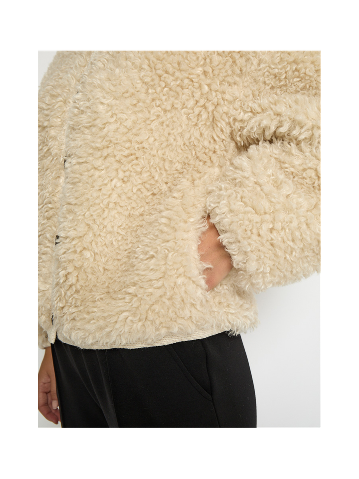 Ecru faux fur vest met detailknopen Julia Jacket Peppercorn