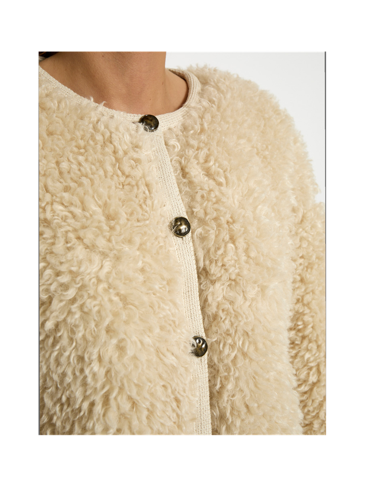 Ecru faux fur vest met detailknopen Julia Jacket Peppercorn
