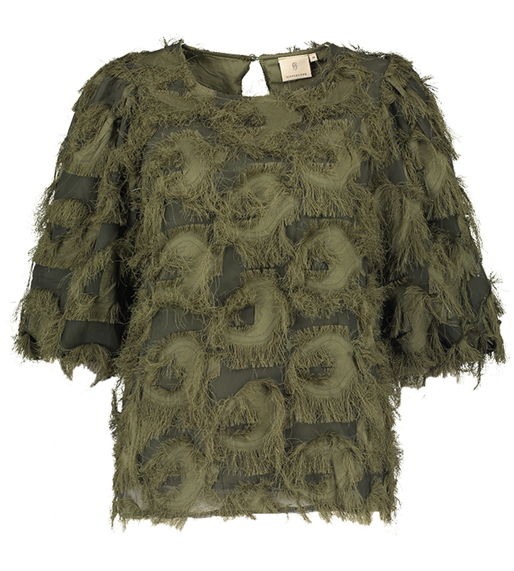 Groene blouse met met ruffle detail Kylin Blouse Peppercorn 