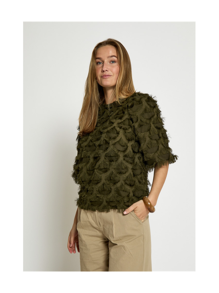 Groene blouse met met ruffle detail Kylin Blouse Peppercorn 
