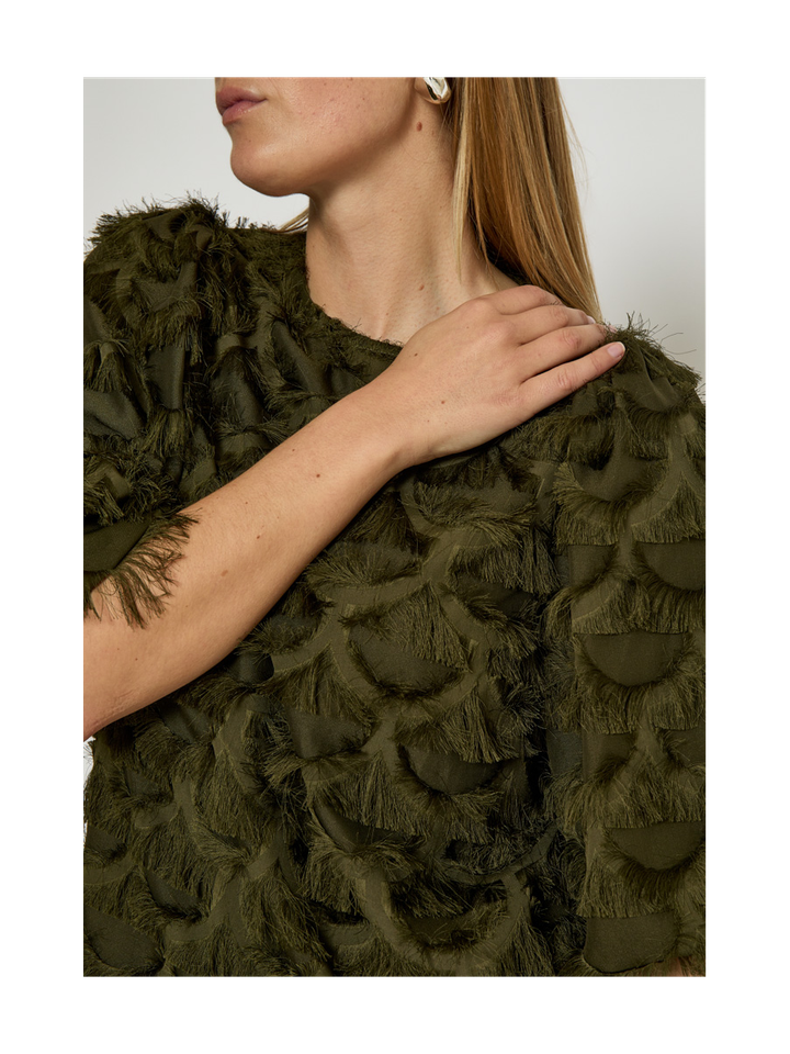 Groene blouse met met ruffle detail Kylin Blouse Peppercorn 