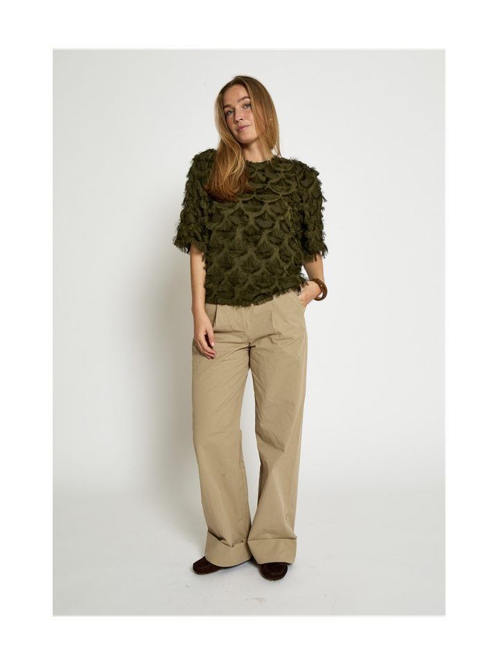 Groene blouse met met ruffle detail Kylin Blouse Peppercorn 