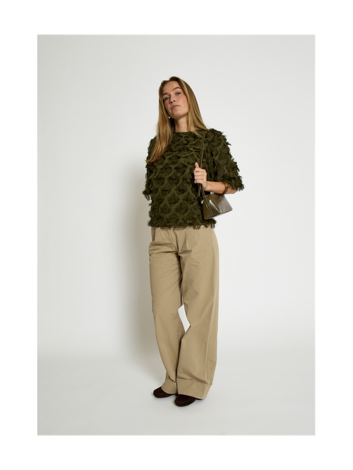 Groene blouse met met ruffle detail Kylin Blouse Peppercorn 
