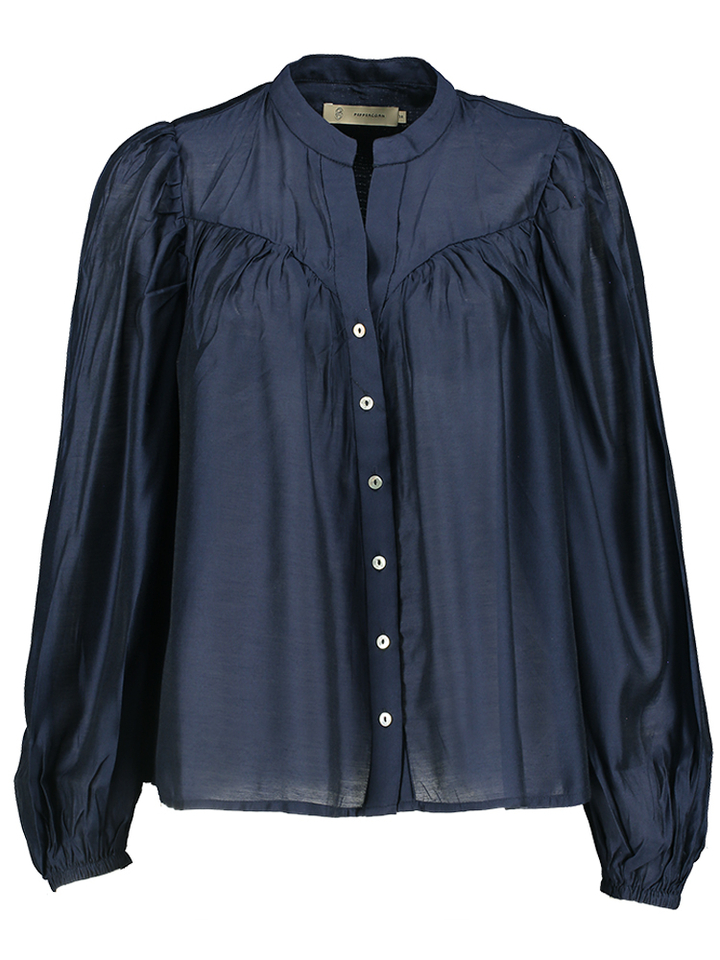 Donkerblauwe blouse met knopen lange mouwen Ida Peppercorn