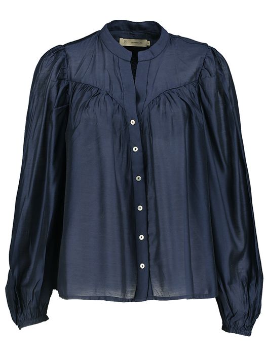 Donkerblauwe blouse met knopen lange mouwen Ida Peppercorn