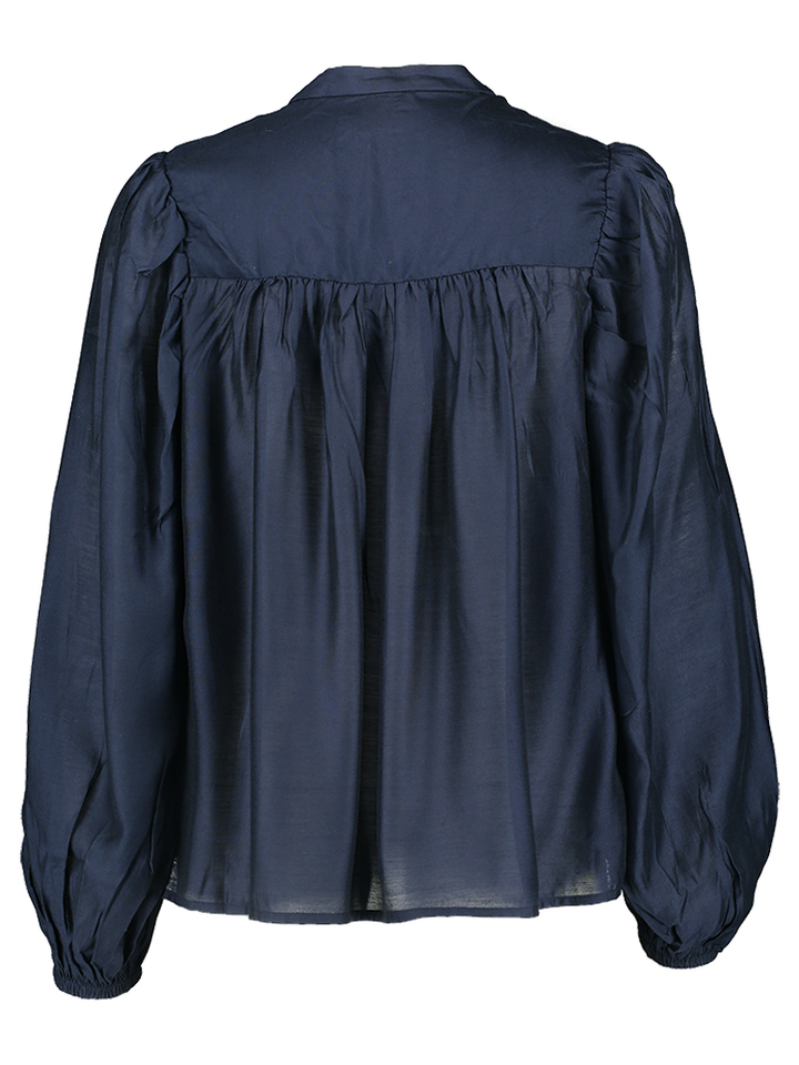 Donkerblauwe blouse met knopen lange mouwen Ida Peppercorn