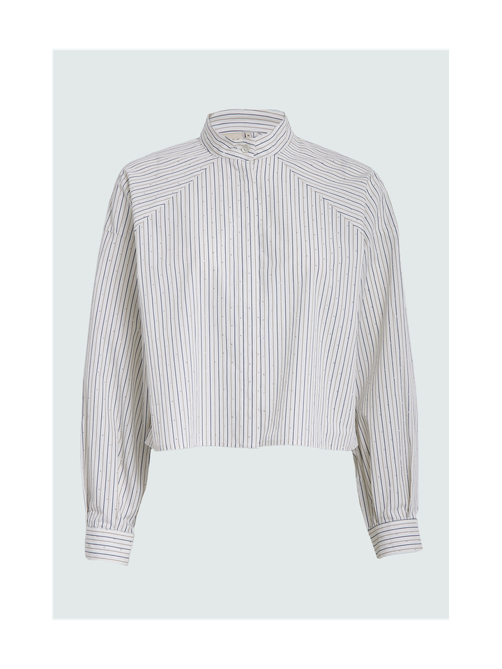 Beige gestreepte katoenen blouse met strass Kamari Peppercorn