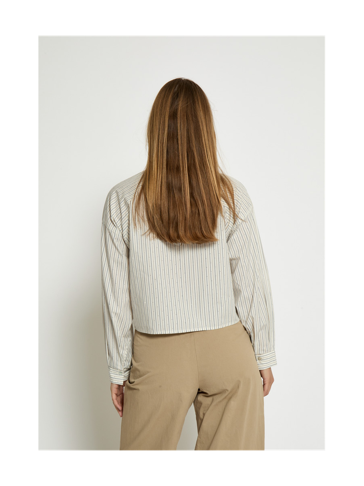Beige gestreepte katoenen blouse met strass Kamari Peppercorn
