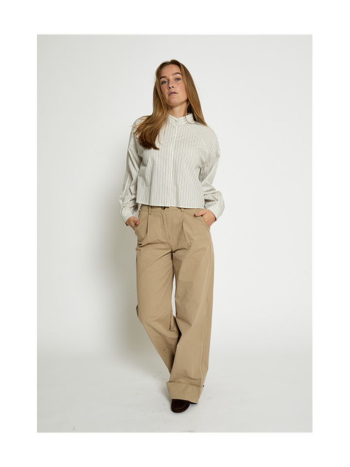 Beige gestreepte katoenen blouse met strass Kamari Peppercorn