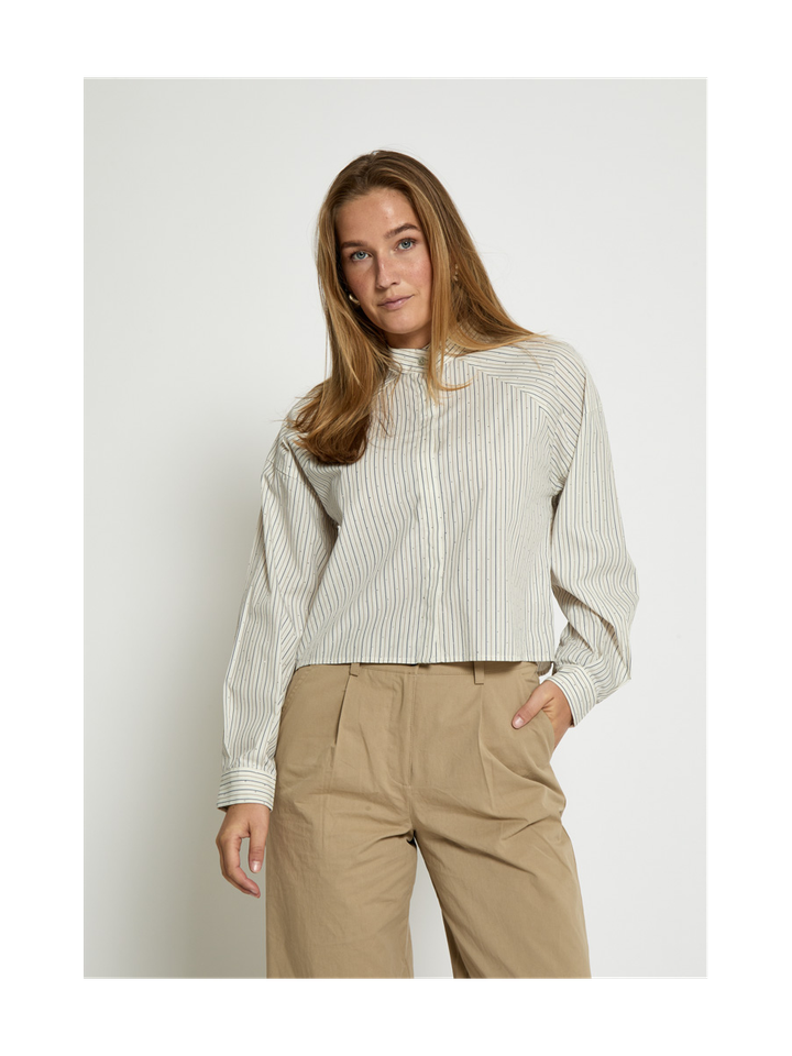 Beige gestreepte katoenen blouse met strass Kamari Peppercorn