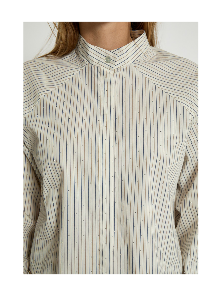 Beige gestreepte katoenen blouse met strass Kamari Peppercorn
