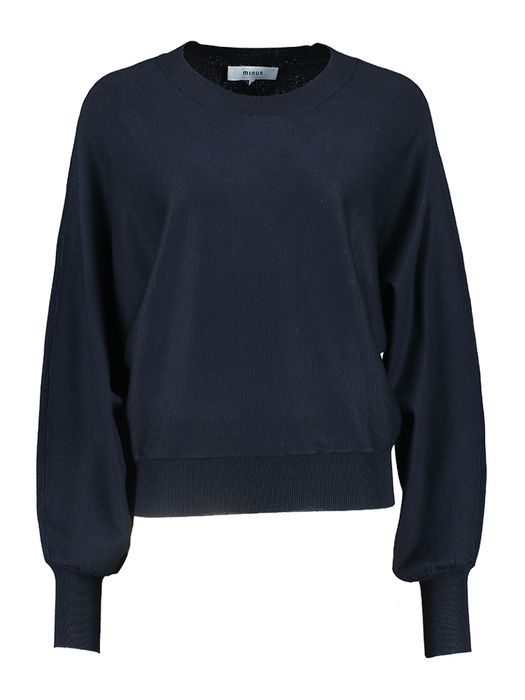 Donkerblauwe pull met ronde hals en vlindermouwen Dana Minus