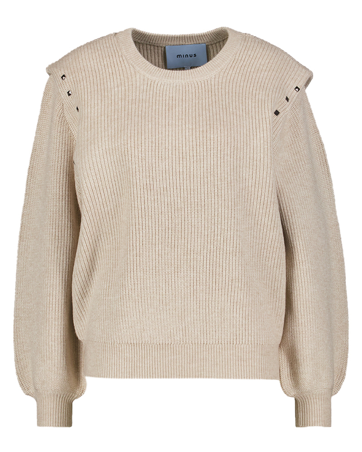 Beige trui in kabelprint met lange mouwen en ronde hals Katharina Minus