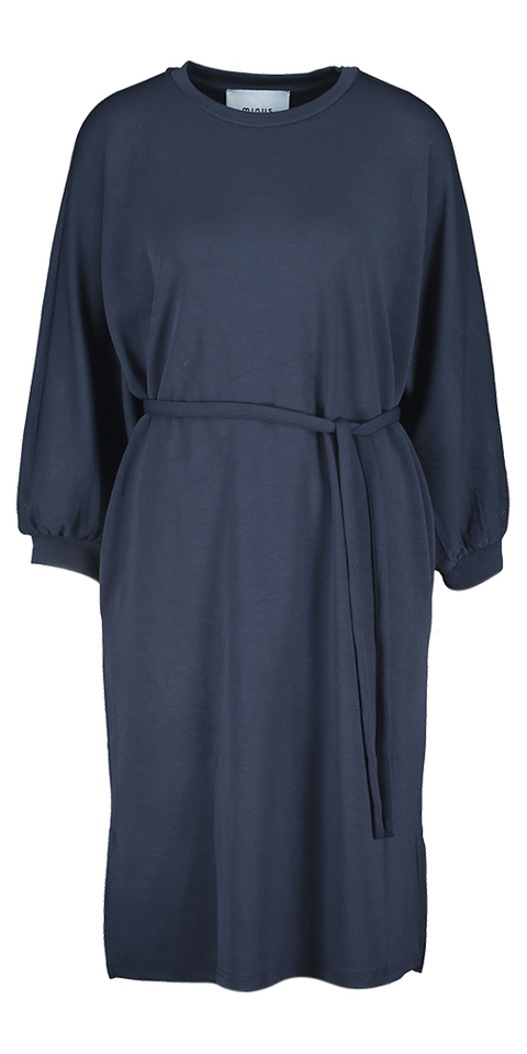 Donkerblauwe halflange jurk met lange mouwen Nira Minus