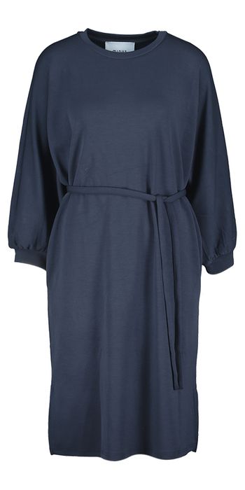 Donkerblauwe halflange jurk met lange mouwen Nira Minus