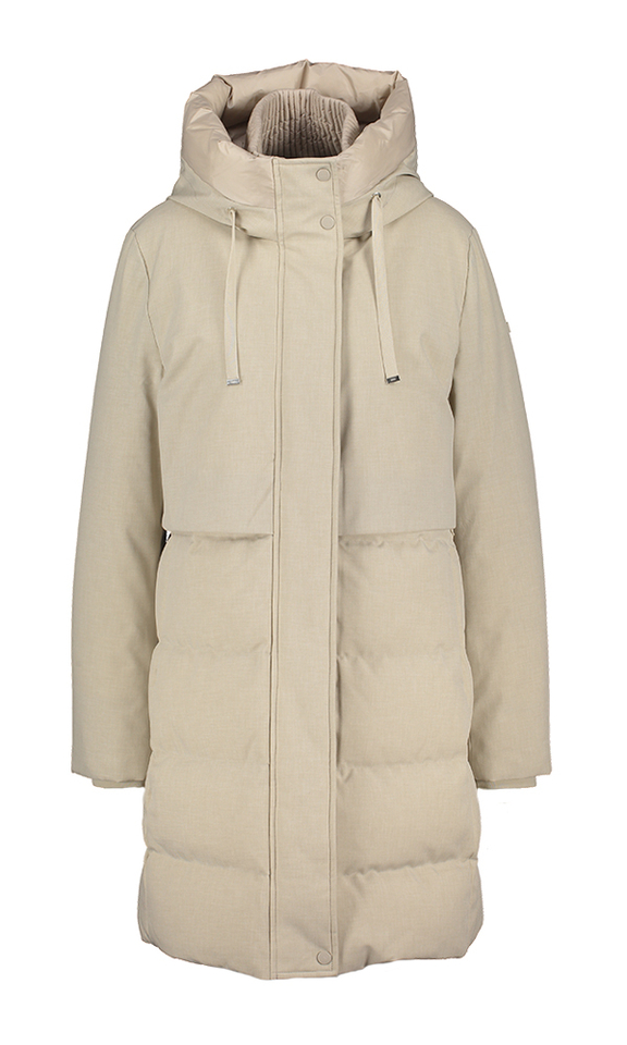 Beige padded lange jas met kap Charlene Soraga Duno
