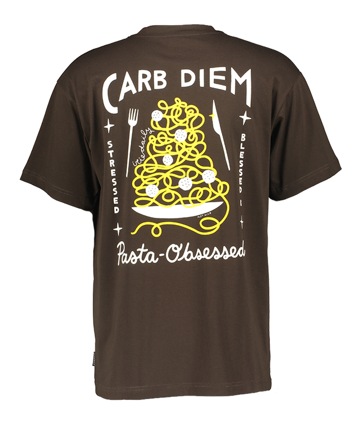 Bruine T-Shirt met ronde hals Pasta obsessed Iriedaily 