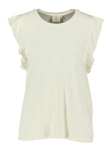 Ecru t-shirt met frul aan de mouw Temperance Peppercorn 