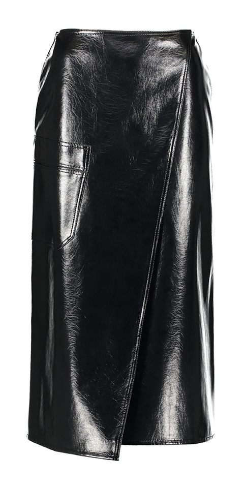 Zwarte laklederen halflange rok met split Martine Roseanna
