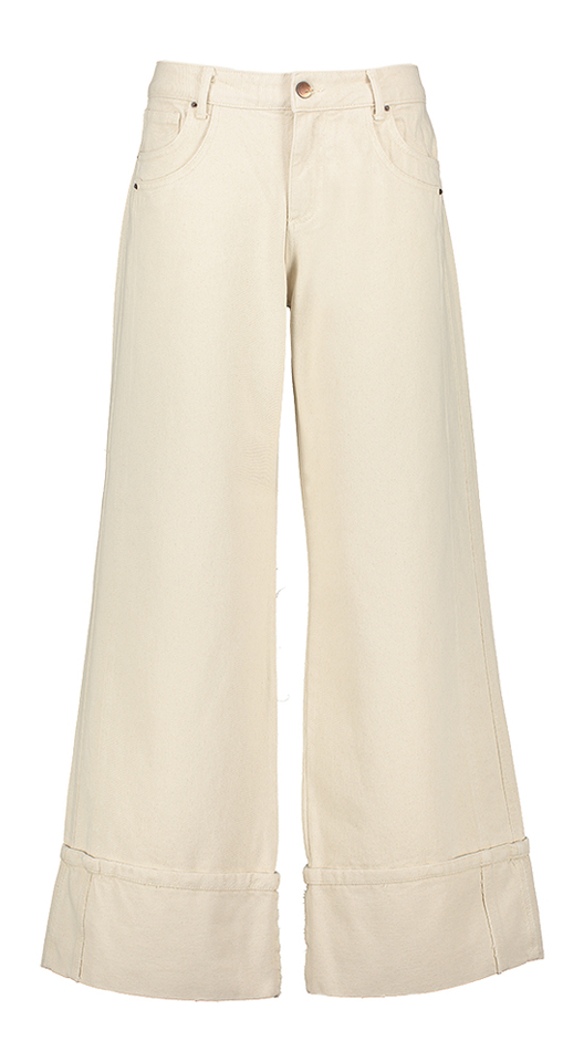 Beige wide leg jeans met brede boord Noir'N'Bleu