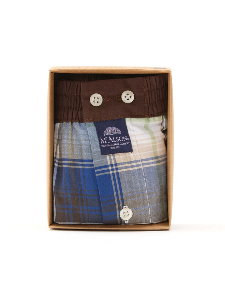 Donkerblauw met groen en bruine madras boxershort Mc Alson