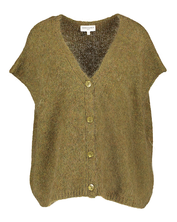 Olijf groene overdized cardigan met alpaca woll Savant Grace&Mila
