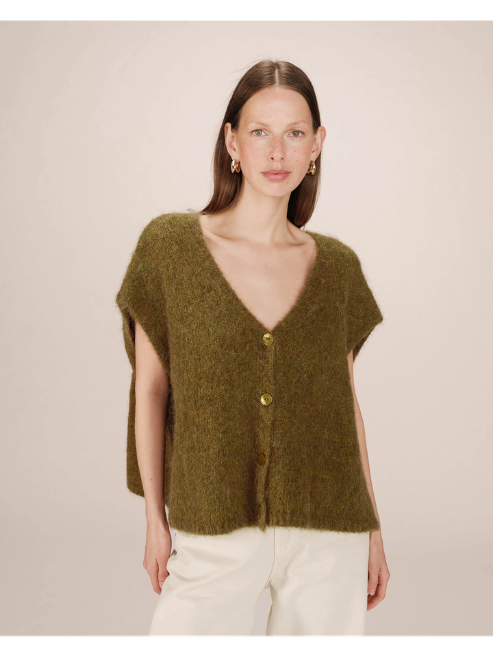 Olijf groene overdized cardigan met alpaca woll Savant Grace&Mila