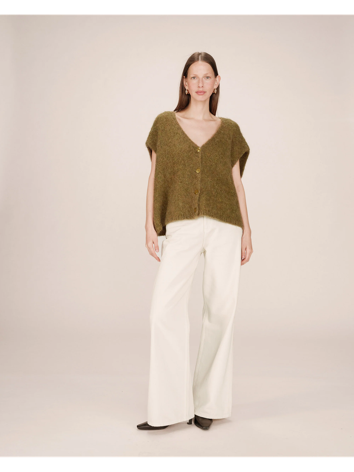 Olijf groene overdized cardigan met alpaca woll Savant Grace&Mila