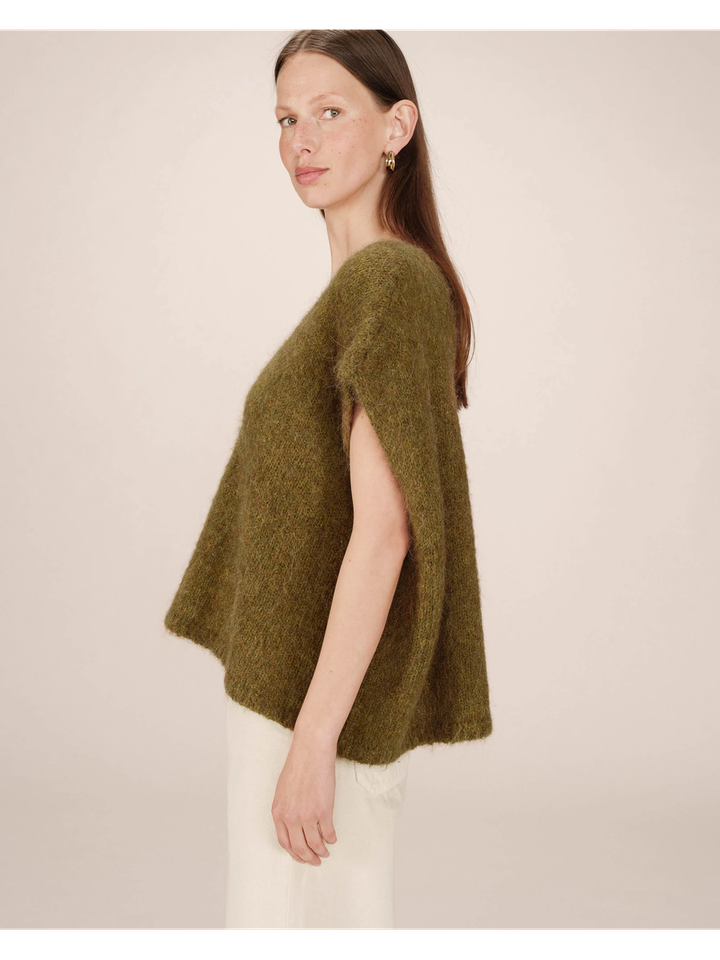 Olijf groene overdized cardigan met alpaca woll Savant Grace&Mila