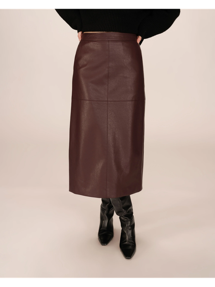 Bordeaux kokerrok in leder look Sirene Grace&Mila 